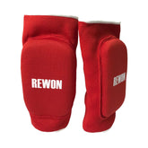 Red Rewon knee pads with advanced cushioning for boxing and fitness protection, ideal for gym training and injury prevention.